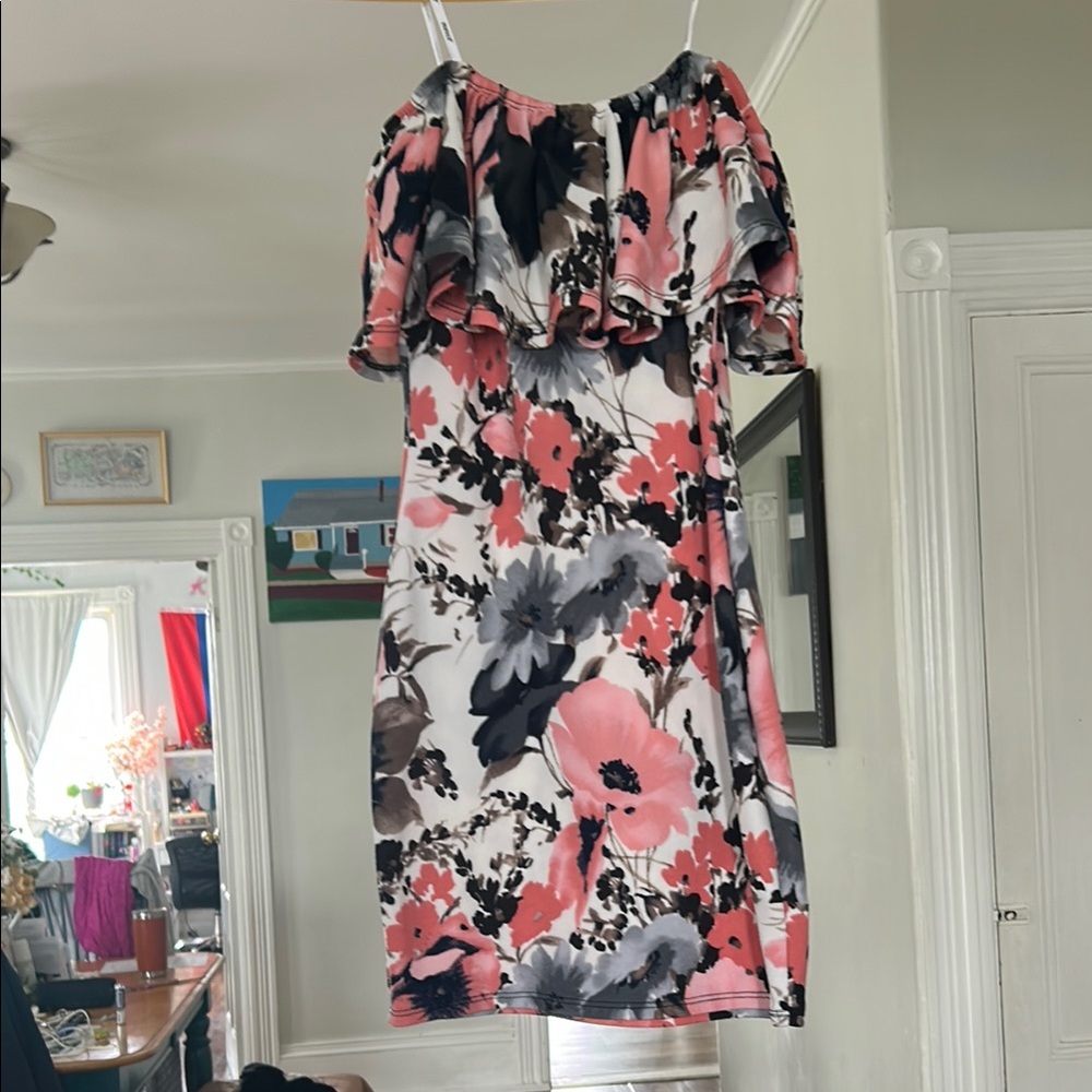 Papaya Pink and Black Flutter Sleeve Sundress WORN ONCE